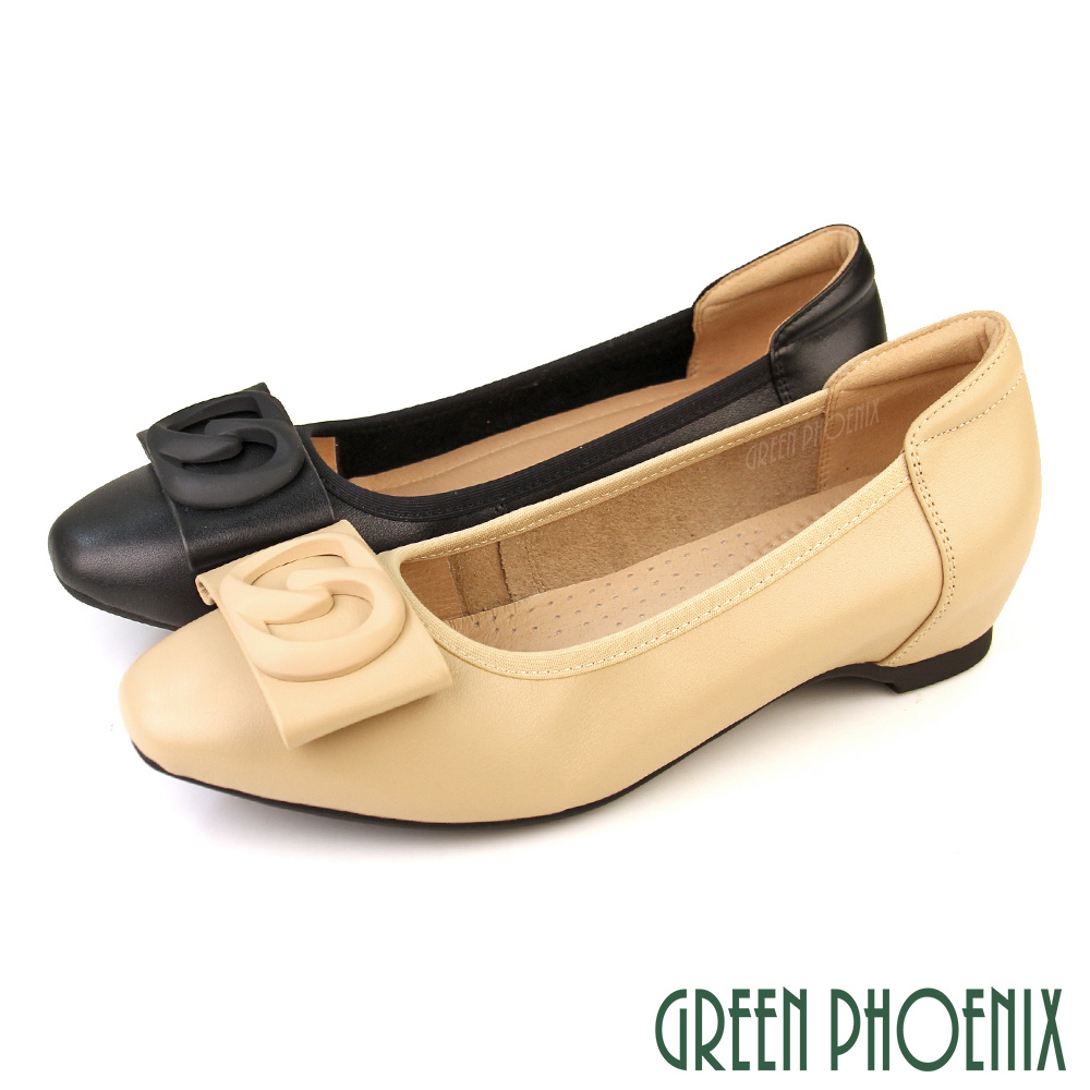 【GREEN PHOENIX 波兒德】女 娃娃鞋 包鞋 全真皮 內增高 蝴蝶結 通勤 上班U11-20281
