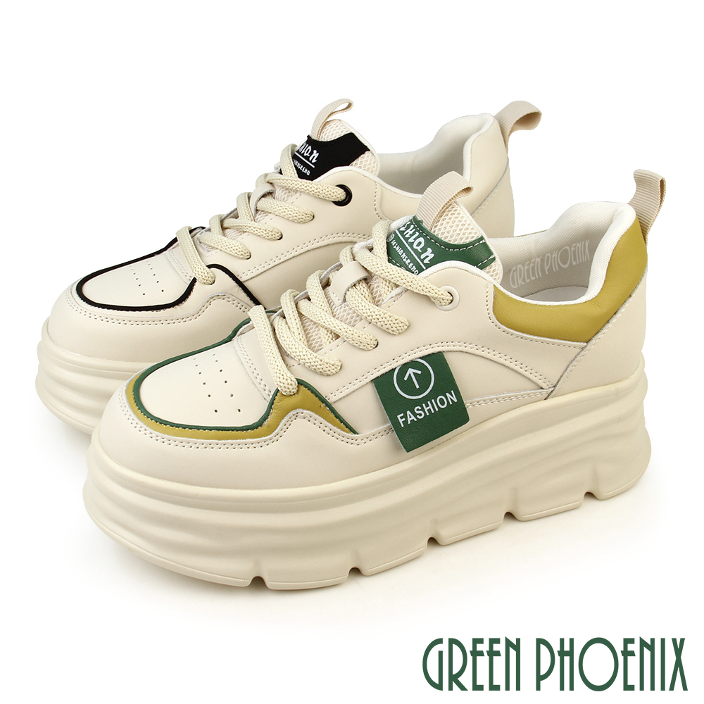 【GREEN PHOENIX 波兒德】女 小白鞋 休閒鞋 老爹鞋 真皮 鬆糕厚底U11-22311