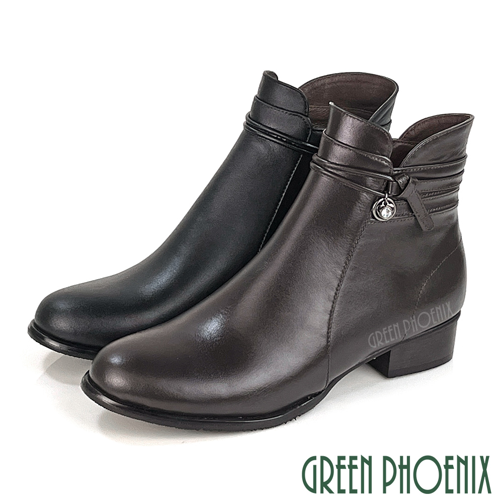 【GREEN PHOENIX 波兒德】 短靴 馬靴 全真皮 低跟 鑽飾 台灣製U15-20089