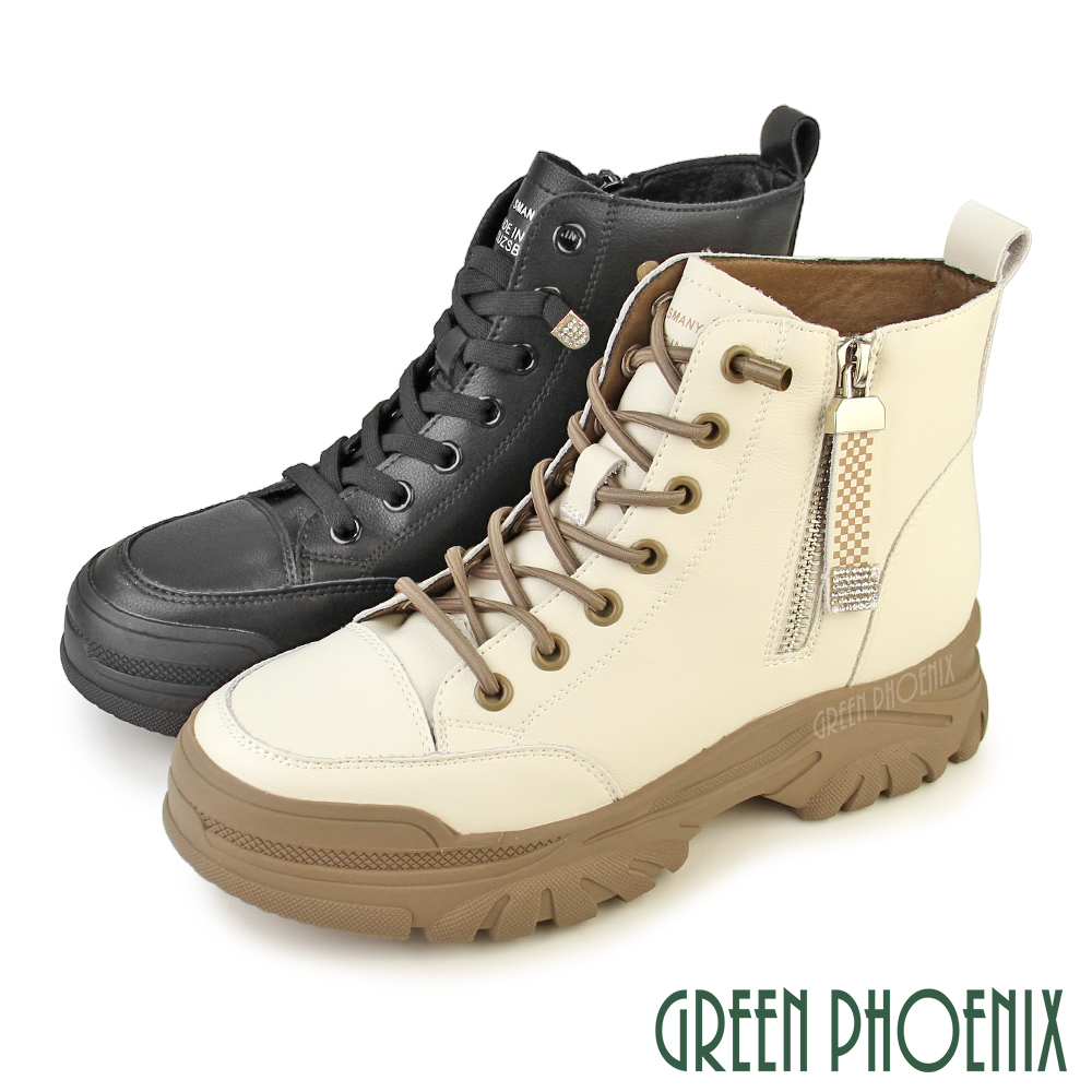 【GREEN PHOENIX 波兒德】女 短靴 休閒鞋 綁帶靴 馬丁靴 真皮 側拉鍊 厚底U60-20970