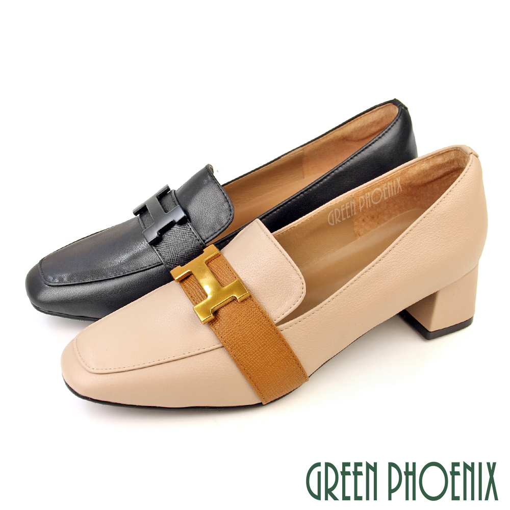 【GREEN PHOENIX 波兒德】女 跟鞋 包鞋 樂幅鞋 小皮鞋 粗跟 全真皮 小羊皮 台灣製U50-29491