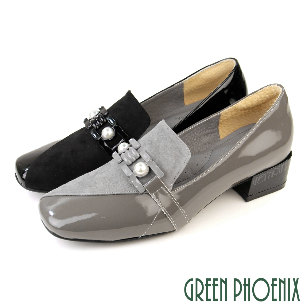 【GREEN PHOENIX 波兒德】女 跟鞋 包鞋 粗跟 全真皮 通勤 上班 宴會 台灣製U27-28833