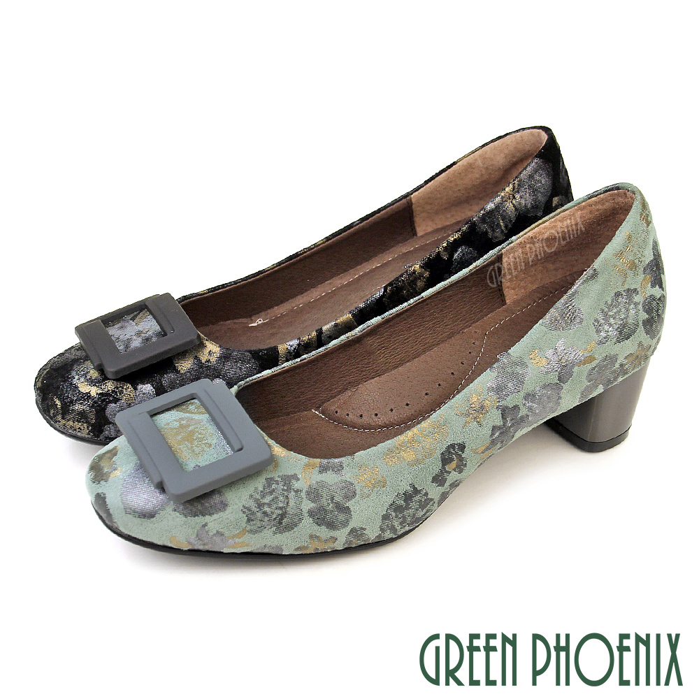 【GREEN PHOENIX 波兒德】女 高跟鞋 包鞋 粗跟 全真皮 小羊皮 通勤 上班 台灣製U27-20045