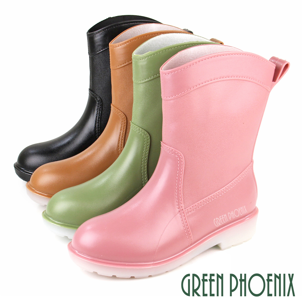 【GREEN PHOENIX 波兒德】繽紛色彩吸震減壓防水中筒雨靴/雨鞋U38-20818