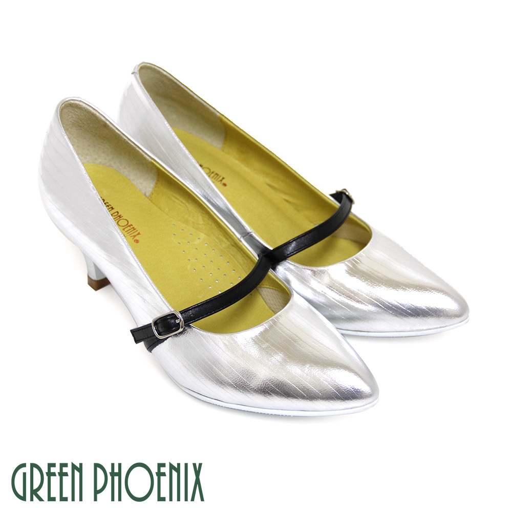 【GREEN PHOENIX 波兒德】BIS-VITAL 復古直條紋義大利小羊皮中跟尖頭瑪莉珍鞋U28-22004