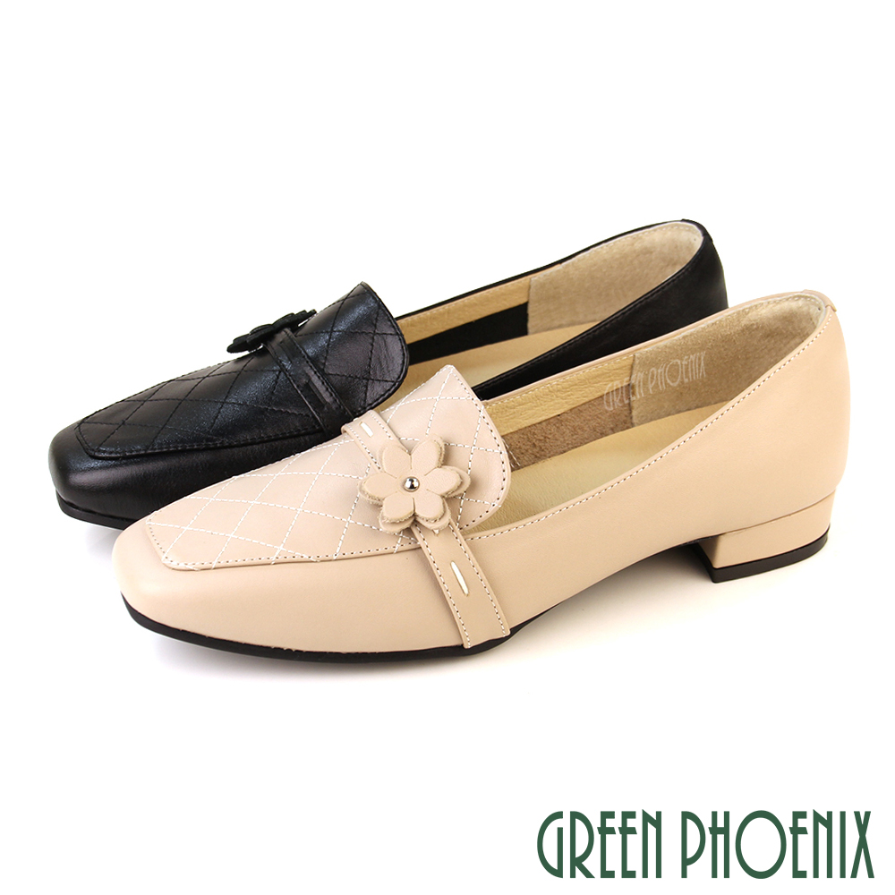 【GREEN PHOENIX 波兒德】女 樂福鞋 包鞋 跟鞋 低粗跟 全真皮 方頭 台灣製U33-20293