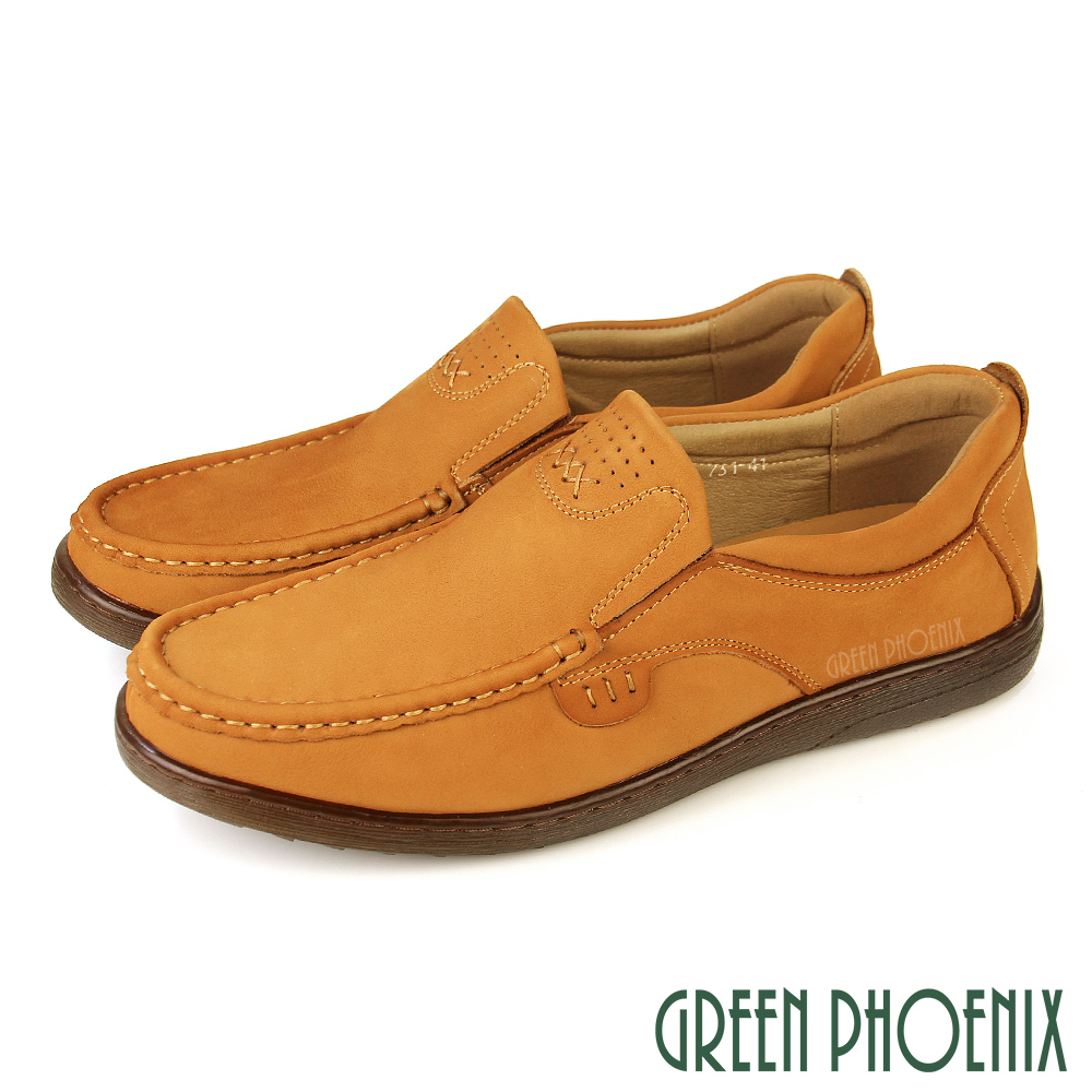 【GREEN PHOENIX】男鞋 休閒皮鞋 商務皮鞋 便鞋 懶人鞋 全真皮 油蠟牛皮T59-10731