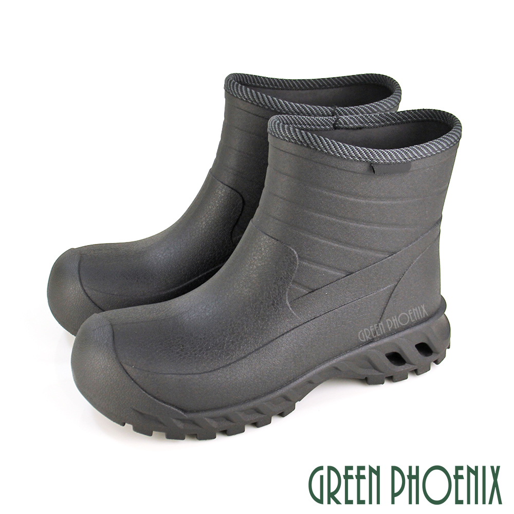 【GREEN PHOENIX】台灣製男款防水短筒雙專利鋼頭雨靴/雨鞋N-11527