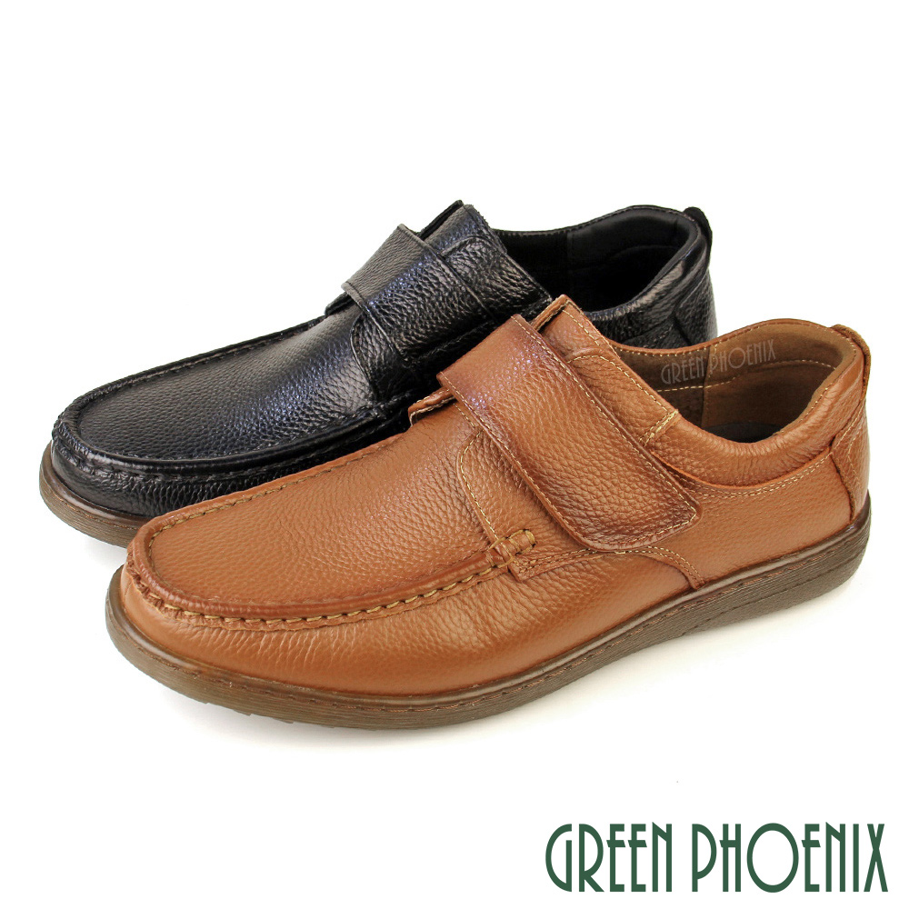 【GREEN PHOENIX 】男鞋 休閒皮鞋 商務皮鞋 全真皮 沾黏式T59-1A587