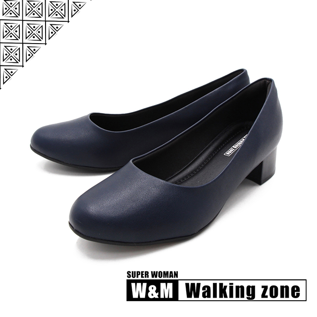 WALKING ZONE SUPER WOMAN系列 圓頭素面低跟上班鞋 女鞋- 藍(另有黑.卡其)