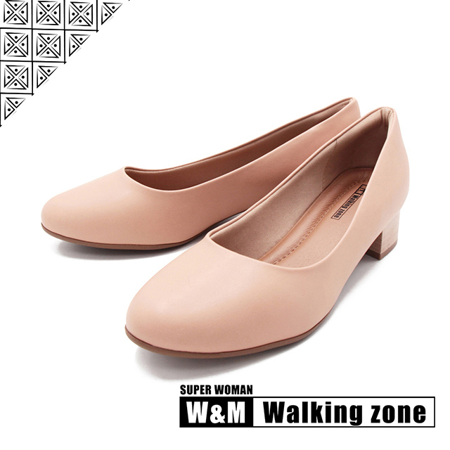 WALKING ZONE SUPER WOMAN系列 圓頭素面低跟上班鞋 女鞋-卡其(另有黑.藍)