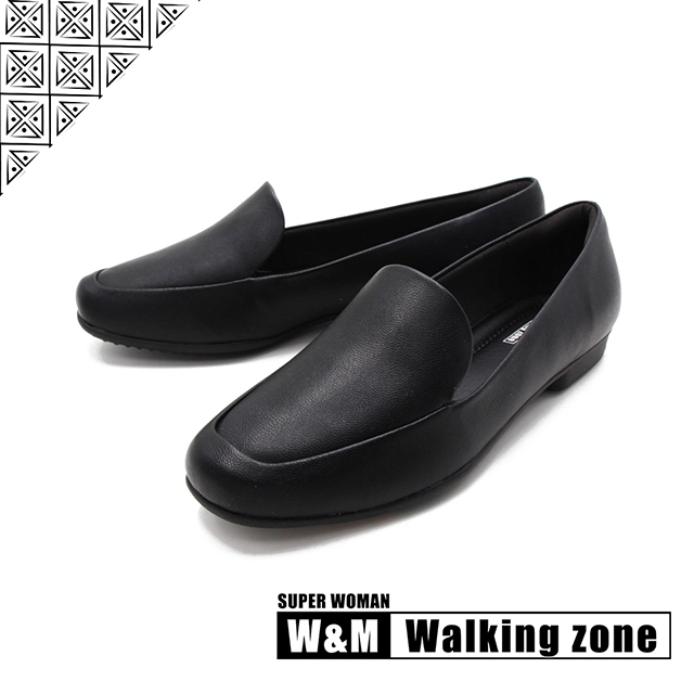 WALKING ZONE SUPER WOMAN系列 百搭方頭平底樂福鞋 女鞋-黑(另有卡其.白)