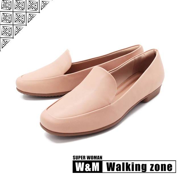WALKING ZONE SUPER WOMAN系列 百搭方頭平底樂福鞋 女鞋-卡其(另有白.黑)