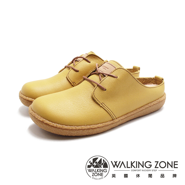 WALKING ZONE(女)大圓頭日系穆勒拖鞋 女鞋-芥黃(另有深藍.米白)