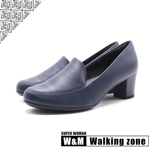 WALKING ZONE SUPER WOMAN系列 圓頭素面女仕樂福低跟鞋 女鞋-深藍