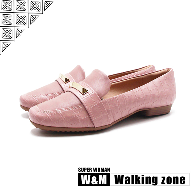 WALKING ZONE SUPER WOMAN系列 鱷魚紋樂福低跟鞋 女鞋-淺粉
