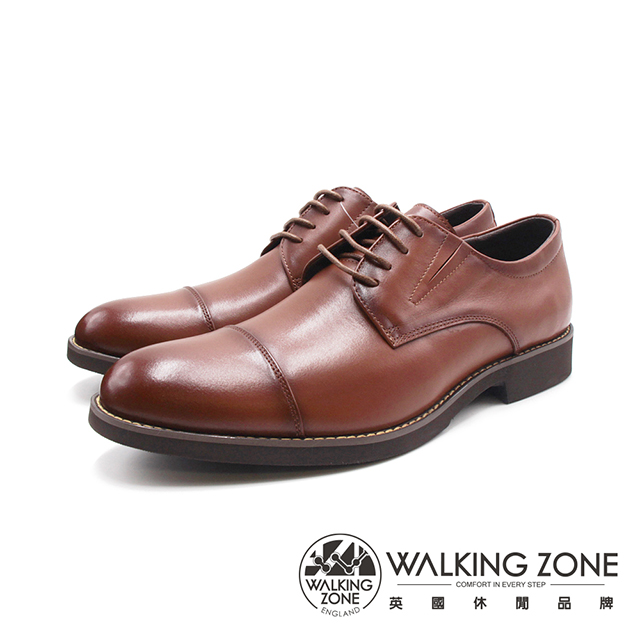 WALKING ZONE(男)側V口彈力一字款紳仕皮鞋 男鞋 -棕色(另有黑色)