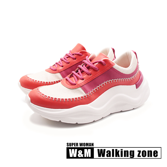 WALKING ZONE(女)Tenis都市綁帶運動休閒鞋 女鞋-桔紅色