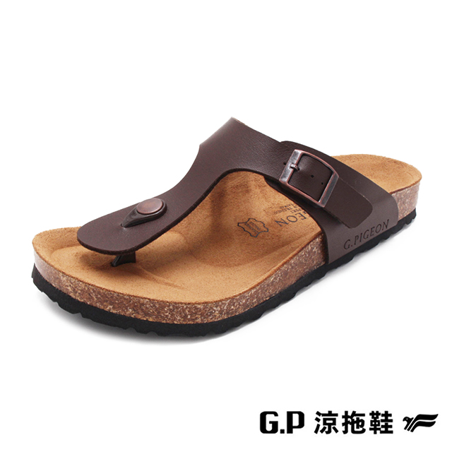 G.P(男)皮釦可調式人字柏肯鞋 男鞋-咖啡色B12-M510-30