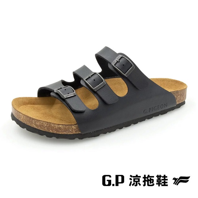 G.P(男)素面三帶柏肯鞋 男鞋-黑色B12-M523-10