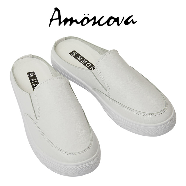 【Amoscova】經典極簡素面後空皮鞋5606-白色