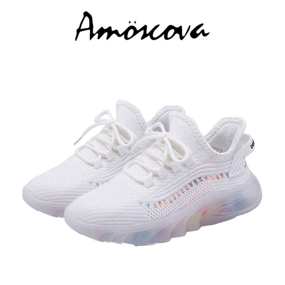【Amoscova】女鞋 飛織鞋 運動鞋 休閒鞋 慢跑鞋 健走鞋 增高鞋(1682)-白色