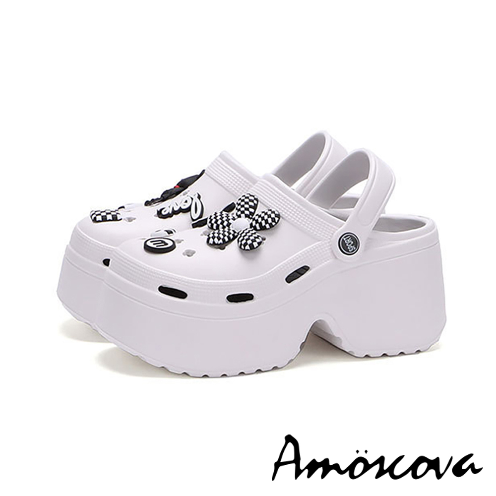 【Amoscova】(白色)厚底洞洞鞋 時尚增高涼拖鞋 休閒涼鞋 休閒鞋 女鞋 鞋子(1710)