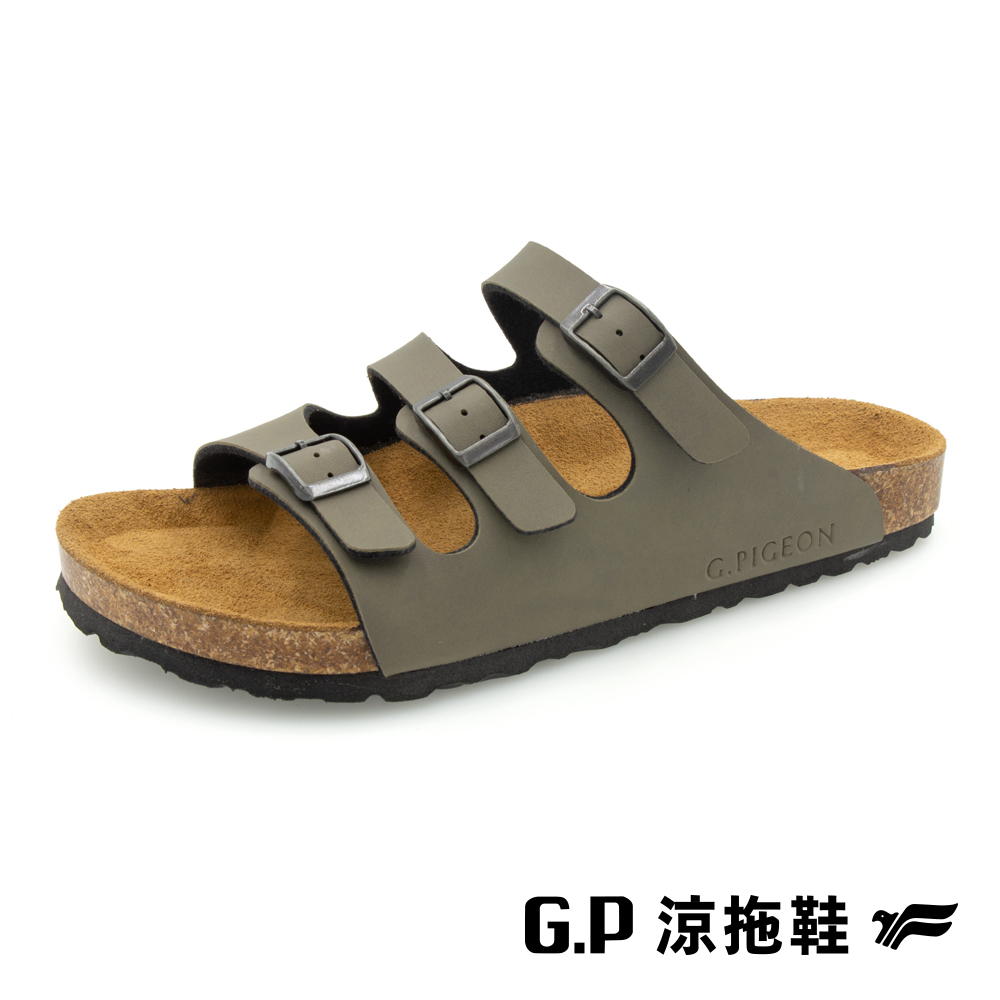 【G.P 男款簡約三帶柏肯拖鞋】M523-60 橄欖綠 (SIZE:40-44 共二色)