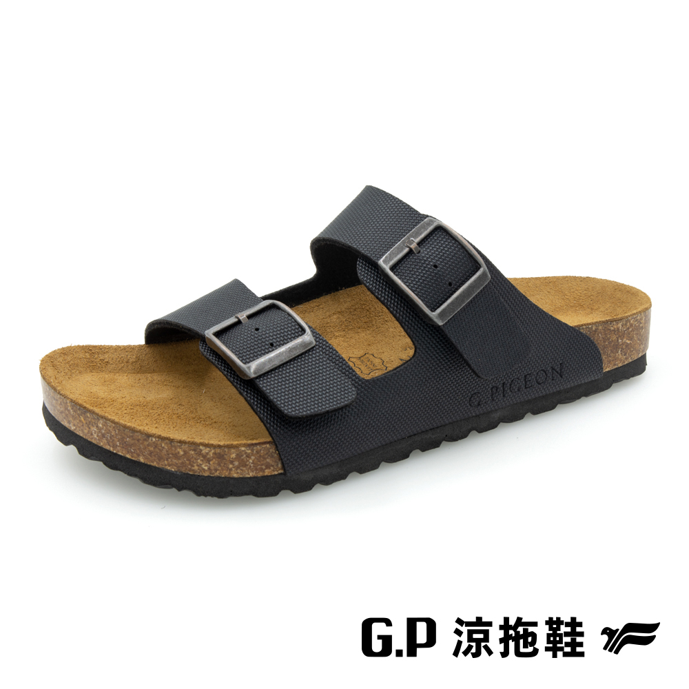 【G.P 男款簡約織紋雙帶柏肯拖鞋】M525-10 黑色 (SIZE:40-44 共二色)