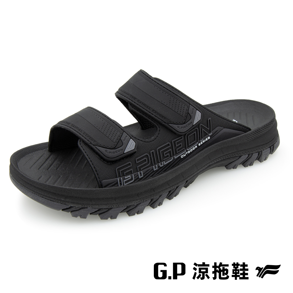 【G.P】男款綠藻科技舒適雙帶拖鞋 G9382M-10 黑色 (SIZE:40-45 共二色)