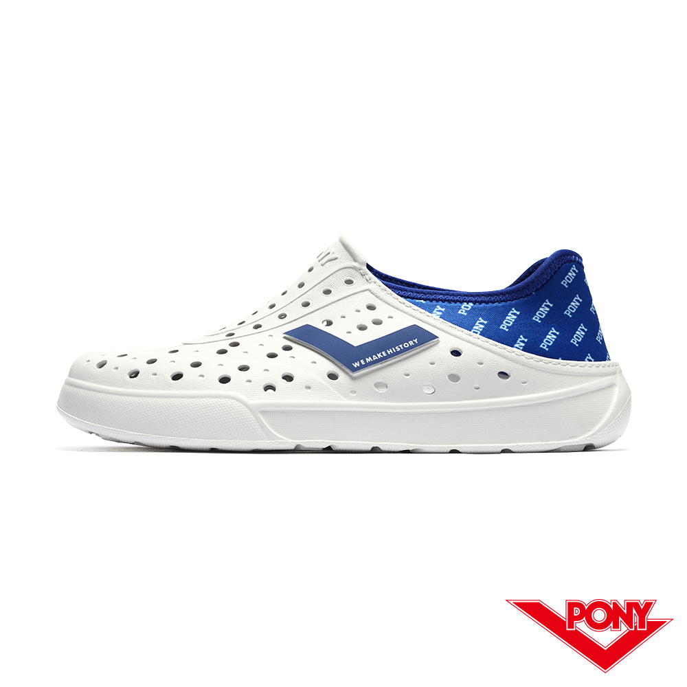 【PONY】ENJOY洞洞鞋 晴雨鞋 防水水鞋 後跟小logo 中性款-藍