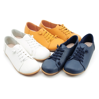 【101玩Shoes】MIT免綁帶舒適寬圓頭平底休閒鞋-白色/藍色/黃色36-40碼