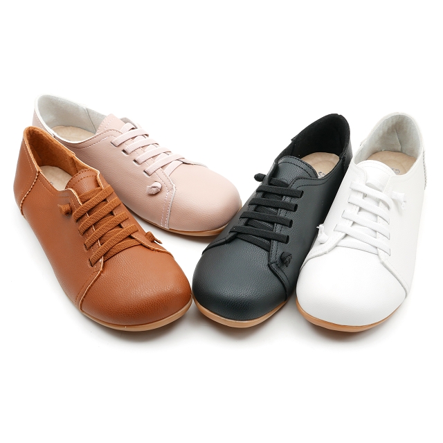 【101玩Shoes】MIT免綁帶舒適寬圓頭平底休閒鞋-黑色/粉色/棕色 36-40碼