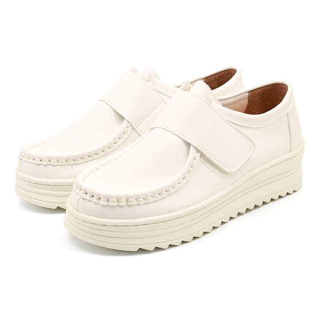 (101玩shoes)MIT手工縫線厚底魔鬼氈小白鞋護士鞋學生鞋-白色40號