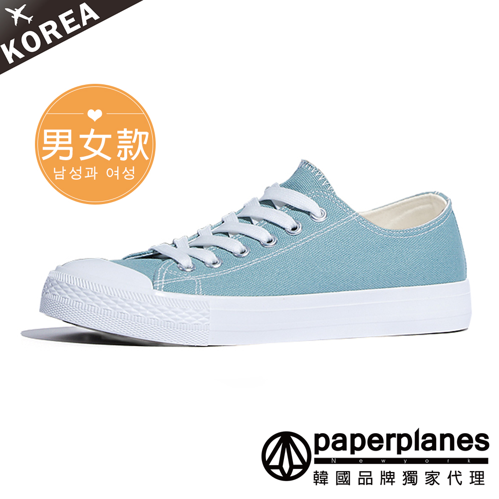 【Paperplanes】韓國空運/正常版型。情侶款男女款綁帶帆布鞋休閒鞋(7-152淺藍/現貨+預購)