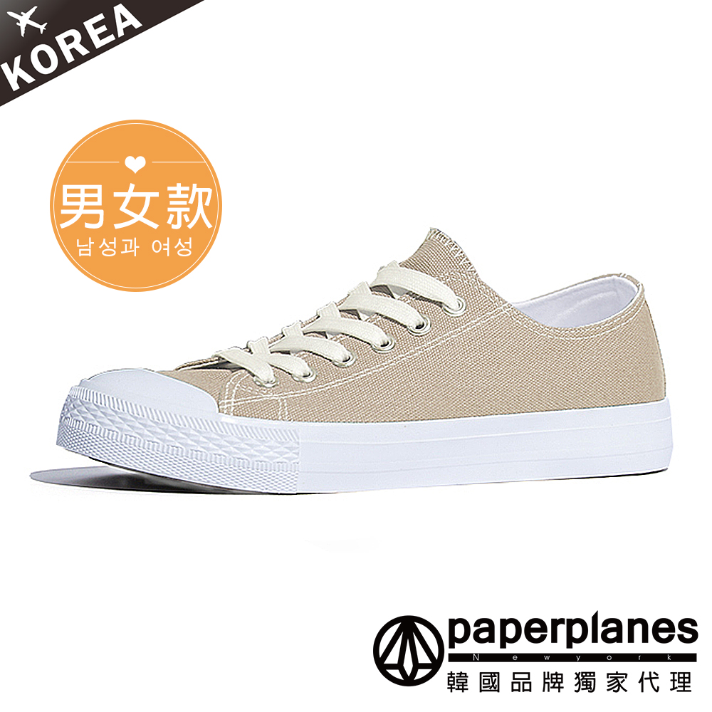 【Paperplanes】韓國空運/正常版型。情侶款男女款綁帶帆布鞋休閒鞋(7-152米色/現貨+預購)