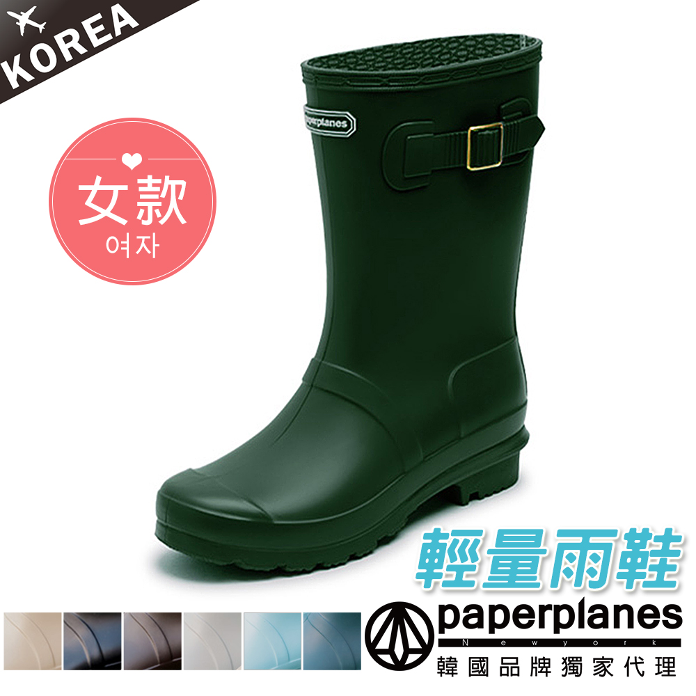 【Paperplanes】韓國空運/版型正常。創新輕量消光百搭深色中筒雨靴(共6色/7-1492)深綠色賣場