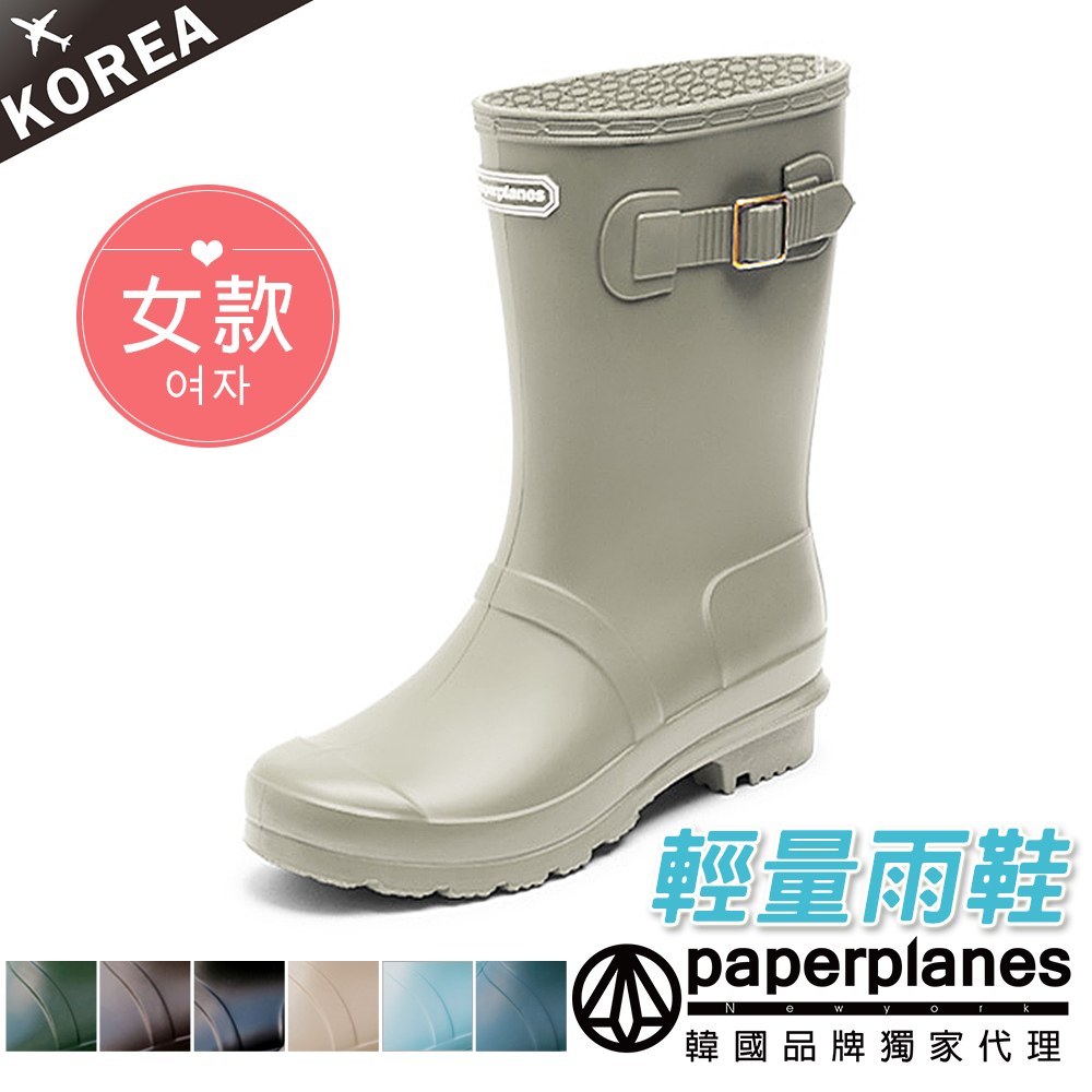 【Paperplanes】韓國空運/版型正常。創新輕量消光韓系淺色風中筒時尚雨靴(共6色/7-1492)灰色賣場
