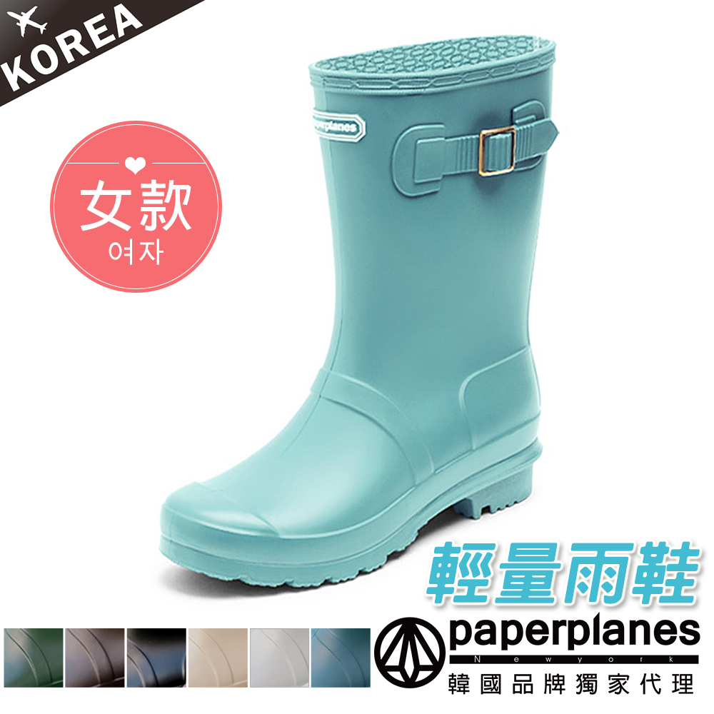 【Paperplanes】韓國空運/版型正常。創新輕量消光韓系淺色風中筒時尚雨靴(共6色/7-1492)淺藍色賣場