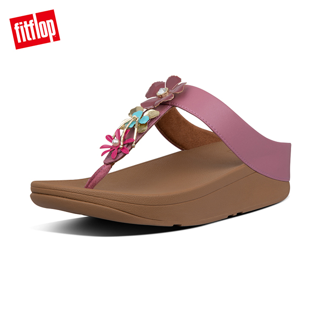 【FitFlop】FINO METALLIC-FLOWER TOE-THONGS 金屬花飾夾腳涼鞋-女(櫻花粉)