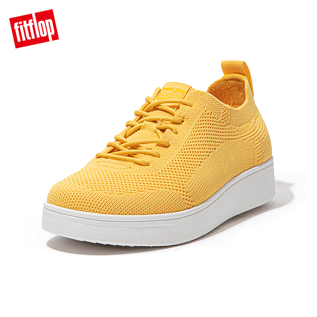 【FitFlop】RALLY TONAL KNIT SNEAKERS 運動風繫帶休閒鞋-女(陽光黃)