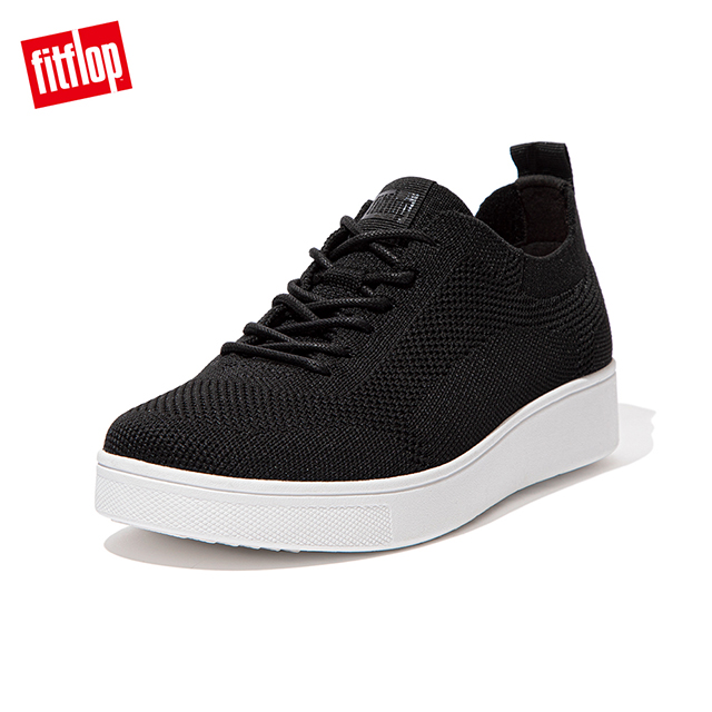 【FitFlop】RALLY TONAL KNIT SNEAKERS 運動風繫帶休閒鞋-女(黑色)