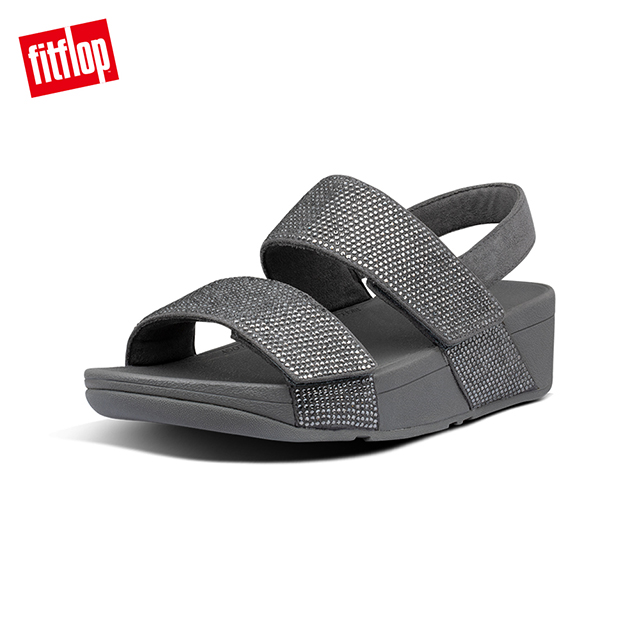 【FitFlop】MINA CRYSTAL BACK-STRAP SANDALS 水鑽裝飾可調式後帶涼鞋-女(錫色)
