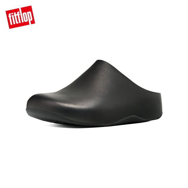 【FitFlop】Shuv Leather •經典舒適木屐鞋穆勒鞋-女(黑色)