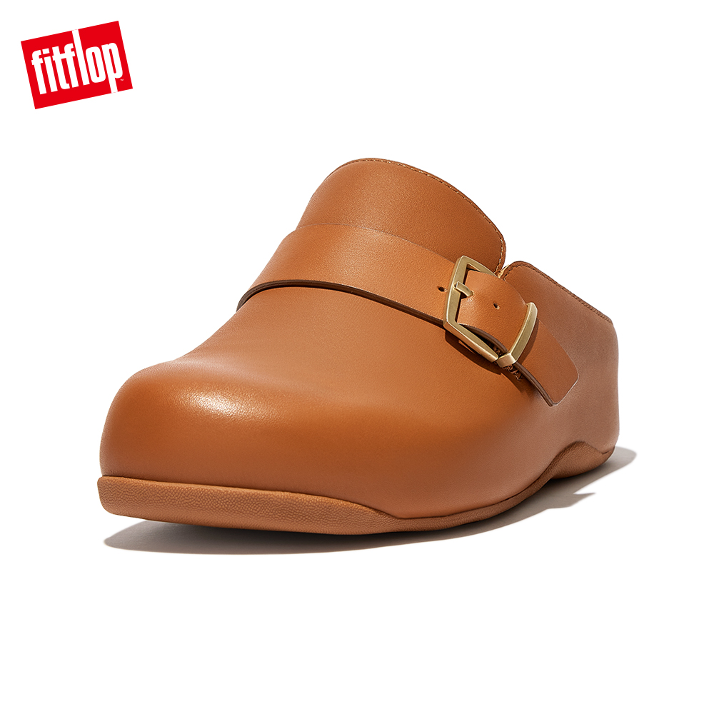 【FitFlop】SHUV BUCKLE-STRAP LEATHER CLOGS 金屬扣環設計木屐鞋-女(淺褐色)