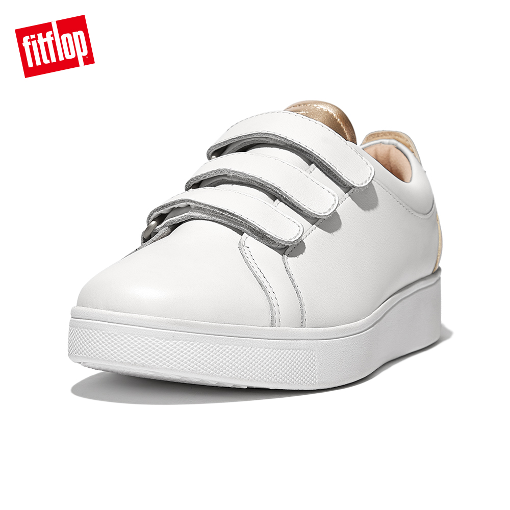【FitFlop】RALLY METALLIC-BACK LEATHER STRAP SNEAKERS魔鬼氈造型休閒鞋-女(都會白/金箔色)