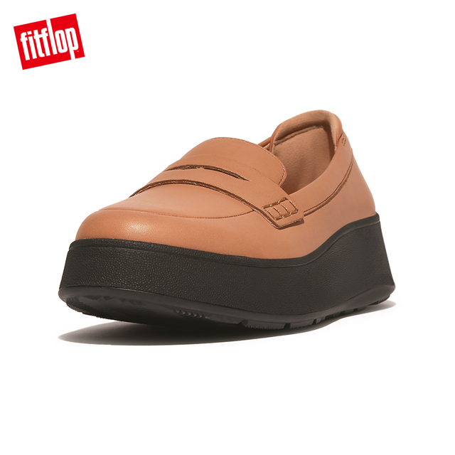 【FitFlop】F-MODE LEATHER FLATFORM PENNY LOAFERS厚底樂福鞋-女(拿鐵棕褐色)