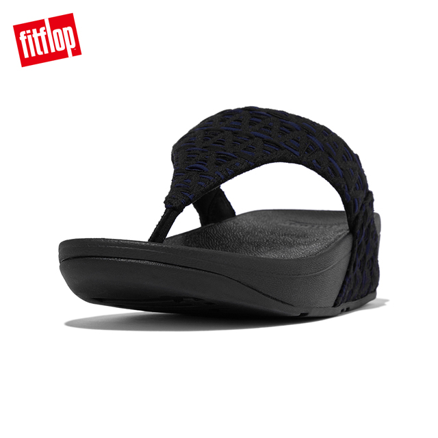 【FitFlop】LULU GEO-WEBBING TOE-POST SANDALS織帶夾腳涼鞋-女(黑色)