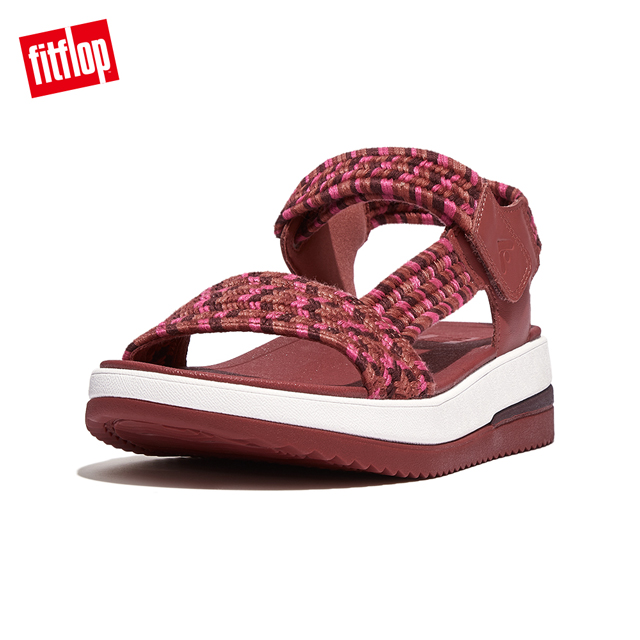 【FitFlop】SURFF ART-WEBBING BACK-STRAP SANDALS運動風可調式皮革後帶涼鞋-女(暗紅白色)