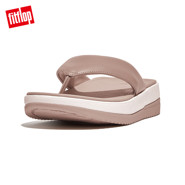 【FitFlop】SURFF LEATHER TOE-POST SANDALS運動風皮革夾腳涼鞋-女(米色)